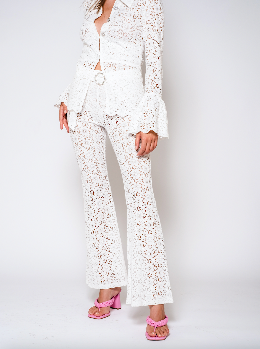 White Lace Flare Pants - Kiraelle